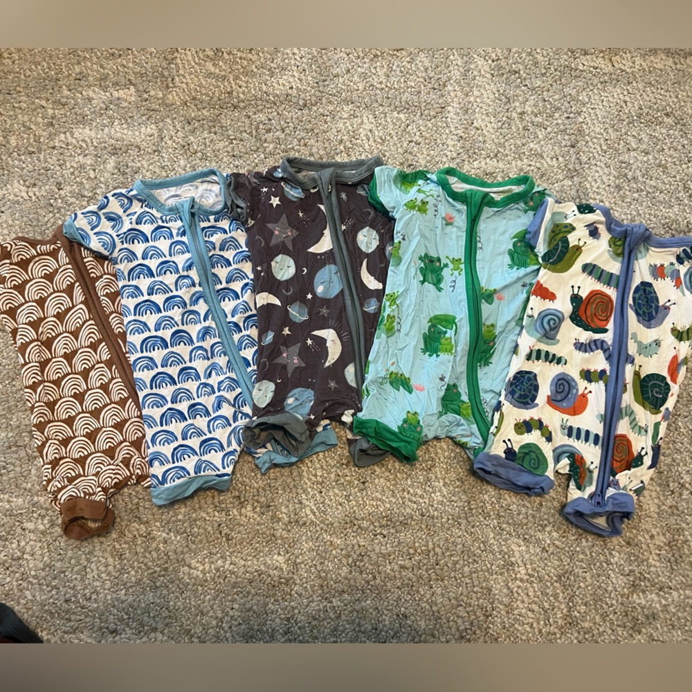 Little Sleepies Mixed Print shorties in Blue, Green, Brown, Cream